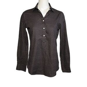 Ann Mashburn Women Size Small Popover Shirt 1/2 Button Brown Black Tomboy Preppy
